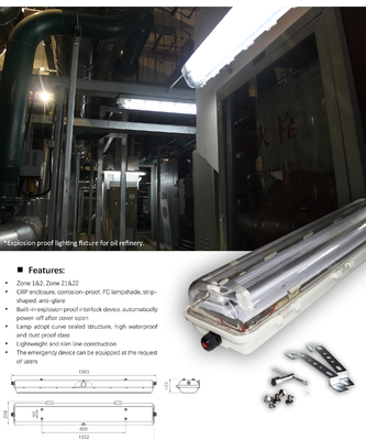18w 36w 54w GRP 素材 線形LED 防爆ライト 1.2M 100lm/w 5年間の保証 Atex